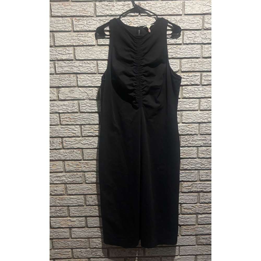 Boden Womens Black Ruched Front Sleeveless Sheath Midi Dress Size US 16-18R